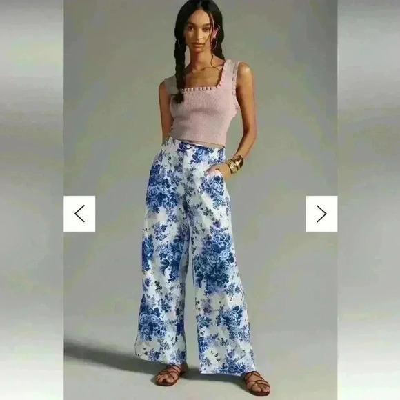 Maeve Printed Pleated Wide-Leg Pants Size 0P - Picture 3 of 7